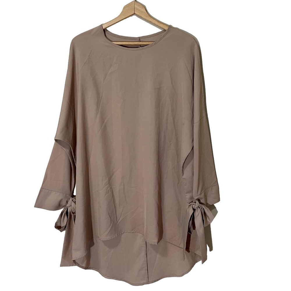 Oversized shirt dress | tip up sleeves | beige